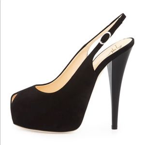 Giuseppe Zanotti peeptoe slingback suede pumps.